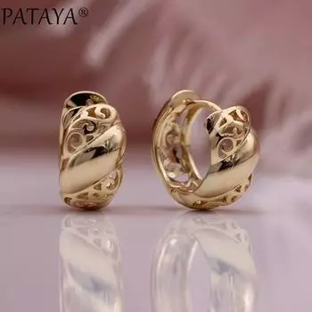 PATAYA новые маленькие круглые серьги цвета розового золота для женщин, свадебной вечеринки, изысканный модный подарок, полые глянцевые висячие серьги