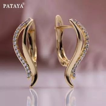 PATAYA новые маленькие необычные серьги с полостями, женские серьги-подвески цвета розового золота, милые повседневные вечерние серьги из искусственного циркона