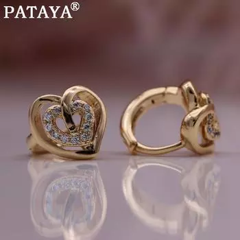 PATAYA Новые милые двойные висячие серьги цвета розового золота, женские полые необычные серьги