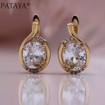PATAYA новые милые висячие серьги с бабочкой, белые овальные женские серьги с цирконием, необычные женские серьги