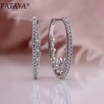 PATAYA Новые полые кружевные круглые серьги розового золота, женские вечерние изысканные свадебные серьги белого цвета белый