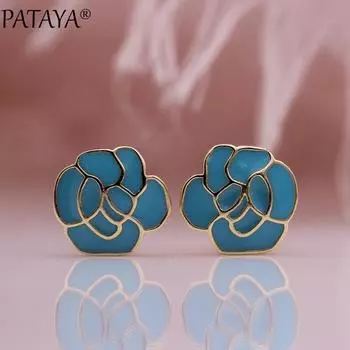 PATAYA Новые синие серьги-подвески с нерегулярным цветком, розовое золото 585 пробы, Италия, картина маслом, цветные женские серьги, изысканные модные украшения