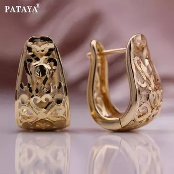 PATAYA, новые трендовые повседневные женские винтажные металлические уникальные серьги цвета розового золота, полые геометрические большие серьги-капли