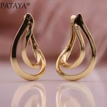 PATAYA Новые уникальные глянцевые висячие серьги, морская спираль, полые серьги-трансформеры из розового золота, гипербола, модная симметрия, женские необычные