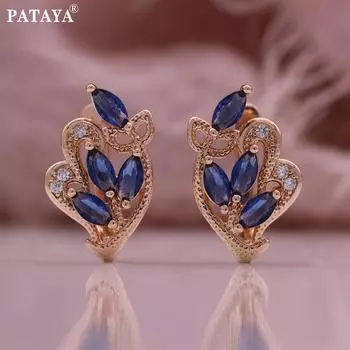 PATAYA оливково-зеленые винтажные серьги с синим дизайном бабочки, винтовые серьги, женские свадебные украшения, серьги-капли рубиново-красный