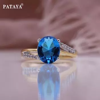 PATAYA Овальное женское кольцо с искусственным цирконом морского синего цвета и весенней свежестью 6#