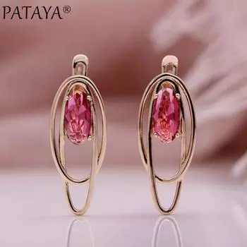 PATAYA овальные красочные серьги-капли из искусственного циркона женские свадебные креативные серьги цвета розового золота полые металлические серьги