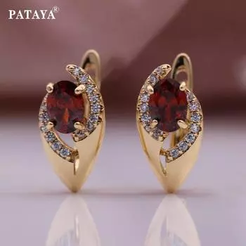 PATAYA овальные серьги-капли из искусственного циркона, гранатовые, красные, рождественские, цвета розового золота, женские полые серьги