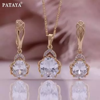 Серьги-подвески PATAYA из розового золота с инкрустацией из белого искусственного циркона