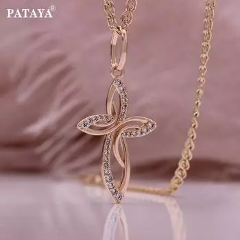 PATAYA Ожерелье с полым простотой и распятием цвета розового золота с микрозакрепкой