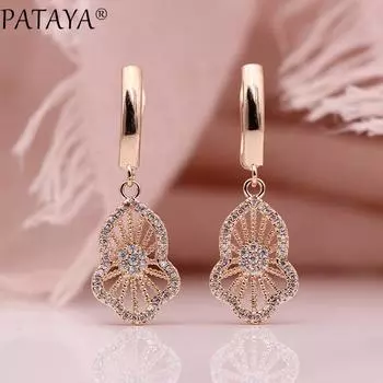 PATAYA полые длинные серьги с арахисом, модные украшения, белые круглые висячие серьги из натурального циркония