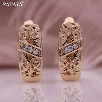 PATAYA Полые прямоугольные серьги белого цвета с искусственным цирконом белого цвета