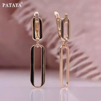 PATAYA полые серьги цвета розового золота с искусственным цирконием, длинные серьги-капли, женские свадебные геометрические серьги