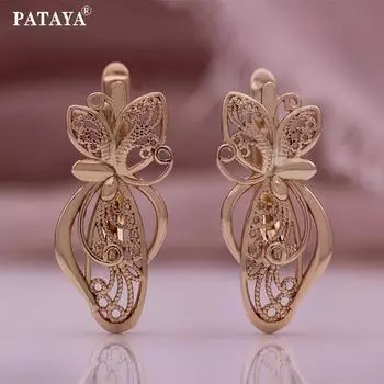 PATAYA Полые серьги итальянского мастера в форме кота цвета розового золота Симпатичные серьги