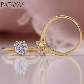 PATAYA Простое одно белое круглое красивое женское кольцо с цветочным эмбрионом цвета розового золота обручальное кольцо для свадьбы 6