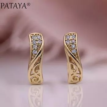 PATAYA Простые висячие серьги Женские модные полые серьги Белый круглый натуральный циркон