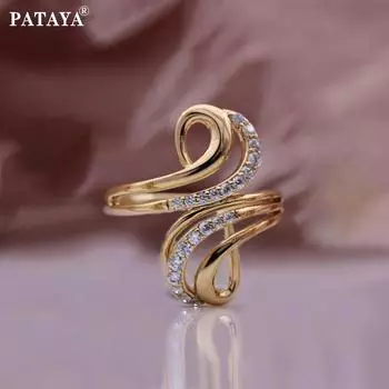 PATAYA Роскошное кольцо с инкрустацией воском из розового золота, трендовое свадебное женское кольцо с геометрической линией 6