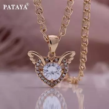 PATAYA Розовое золото Цвет Ангел Любовь Белый искусственный циркон Ожерелье 50