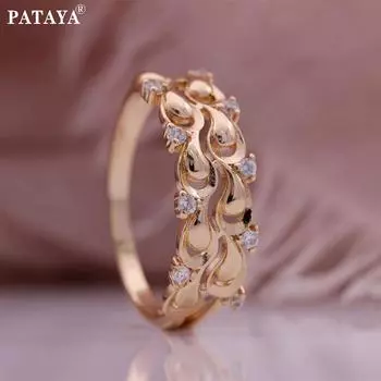 PATAYA Розовое Золото Цвет Белый Искусственный Циркон Цветы Стиль Итальянское Ремесло Классическое Кольцо 7