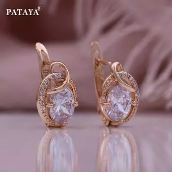 PATAYA Розовое золото Цвет Белый Искусственный Циркон Эллипсы Стиль Женские Серьги