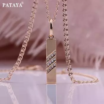PATAYA Розовое золото Цвет хип-хоп Прямоугольное ожерелье с микрозакрепкой из искусственного циркона