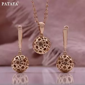 PATAYA розовое золото цвет круглые полые серьги с шариками подвески ожерелья комбинированный набор 50CM