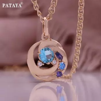 PATAYA Розовое золото Цвет плитки Разноцветный искусственный цирконий Геометрический кулон и ожерелье 50 см 50CM