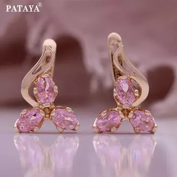 PATAYA розовое золото Цвет розовый искусственный циркон в форме лопасти вентилятора милые серьги