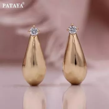 PATAYA Розовое золото Цвет U Стиль Белый искусственный циркон Классические серьги