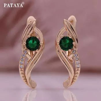 PATAYA Розовое золото Цвет Зеленый Искусственный циркон Изысканное итальянское мастерство Модные серьги