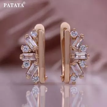 PATAYA розовое золото квадратный стиль белый искусственный циркон свежие и оригинальные серьги