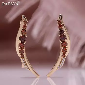 PATAYA розовое золото в форме луны защищают ушную раковину женские серьги вечерние гранатово-красные круглые длинные серьги