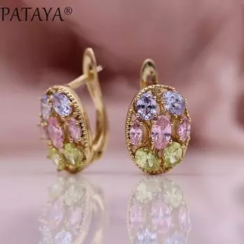 PATAYA розовые овальные серьги женские микровосковая инкрустация синий искусственный циркон висячие серьги белый