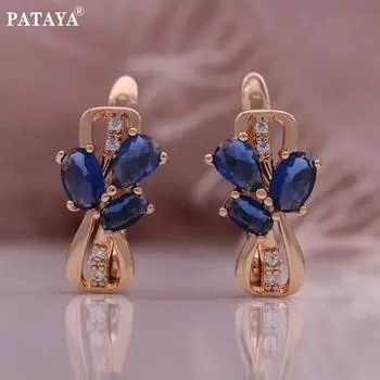 PATAYA Серьги-бабочки из розового золота с инкрустацией синего цвета из искусственного циркона