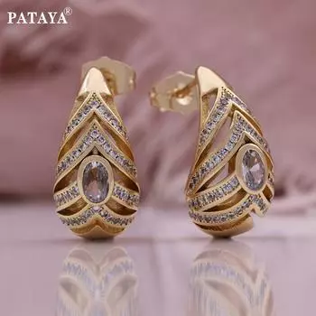 PATAYA Серьги из белого искусственного циркона с инкрустацией из микровоска в стиле павлиньего хвоста