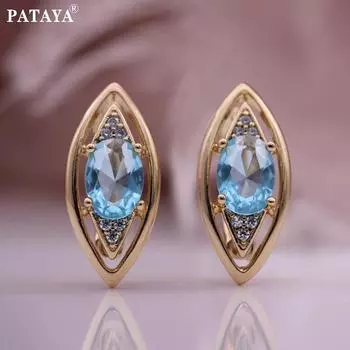 PATAYA серьги из искусственного циркона розового золота с конским глазом, полые итальянские классические серьги ручной работы морской синий