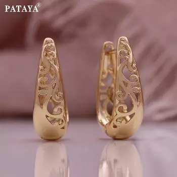 PATAYA Серьги из розового золота 585 пробы в стиле U с благоприятным рисунком облаков