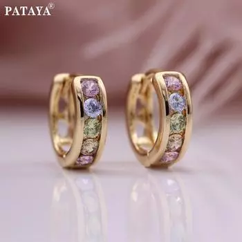 PATAYA серьги из розового золота, круглые разноцветные серьги с искусственным цирконом, серьги в стиле свежей девушки