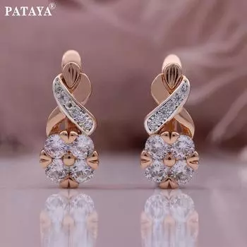 PATAYA Серьги из розового золота с инкрустацией белого цвета из искусственного циркона в форме цветка