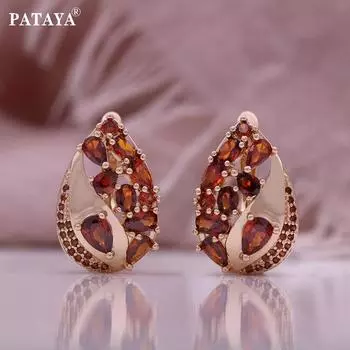 PATAYA Серьги-капельки цвета розового золота с красным искусственным цирконом