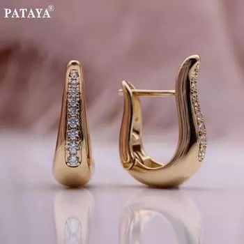 PATAYA серьги-капли розового золота, женские серьги с инкрустацией из искусственного циркона, нежные U-образные серьги