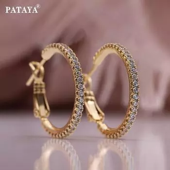 PATAYA Серьги круглой формы с белым искусственным цирконом, простые серьги в стиле журнала моды