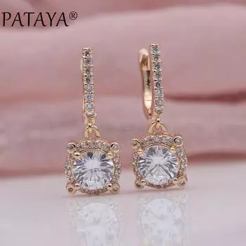 PATAYA Серьги-подвески из микровоска с инкрустацией из белого натурального циркона, модные роскошные ювелирные украшения