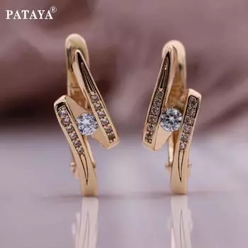 PATAYA серьги с геометрическими инкрустациями из микро-воска, стильные женские серьги цвета розового золота, белый искусственный циркон, простые элегантные серьги