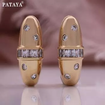 PATAYA Серьги в стиле хип-хоп с белым искусственным цирконием цвета розового золота с микрозакрепкой