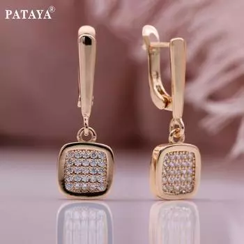 PATAYA Trend квадратные висячие серьги из искусственного циркона романтический цвет розового золота геометрический подарок для женщин женские серьги