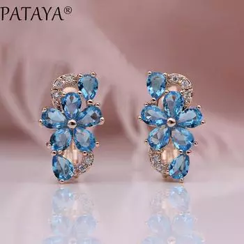 PATAYA Весенние девчачьи серьги цвета розового золота, разноцветные серьги в форме цветка сливы зелёный