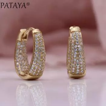 PATAYA женские роскошные модные ювелирные изделия с натуральным цирконом, вогнутые уникальные овальные серьги