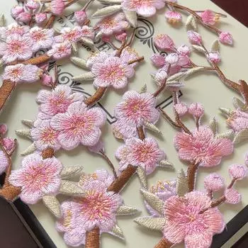 Патч-отверстие для одежды, юбка, Cheongsam, украшение, клей «сделай сам», розовый цвет сливы, аксессуары, тканевые наклейки с вышивкой 10.5*5cm