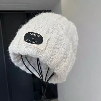 Patch wool hat women s autumn and winter warm ear protection knitted cold hat couple versatile fashion pullover tide M56-58cm